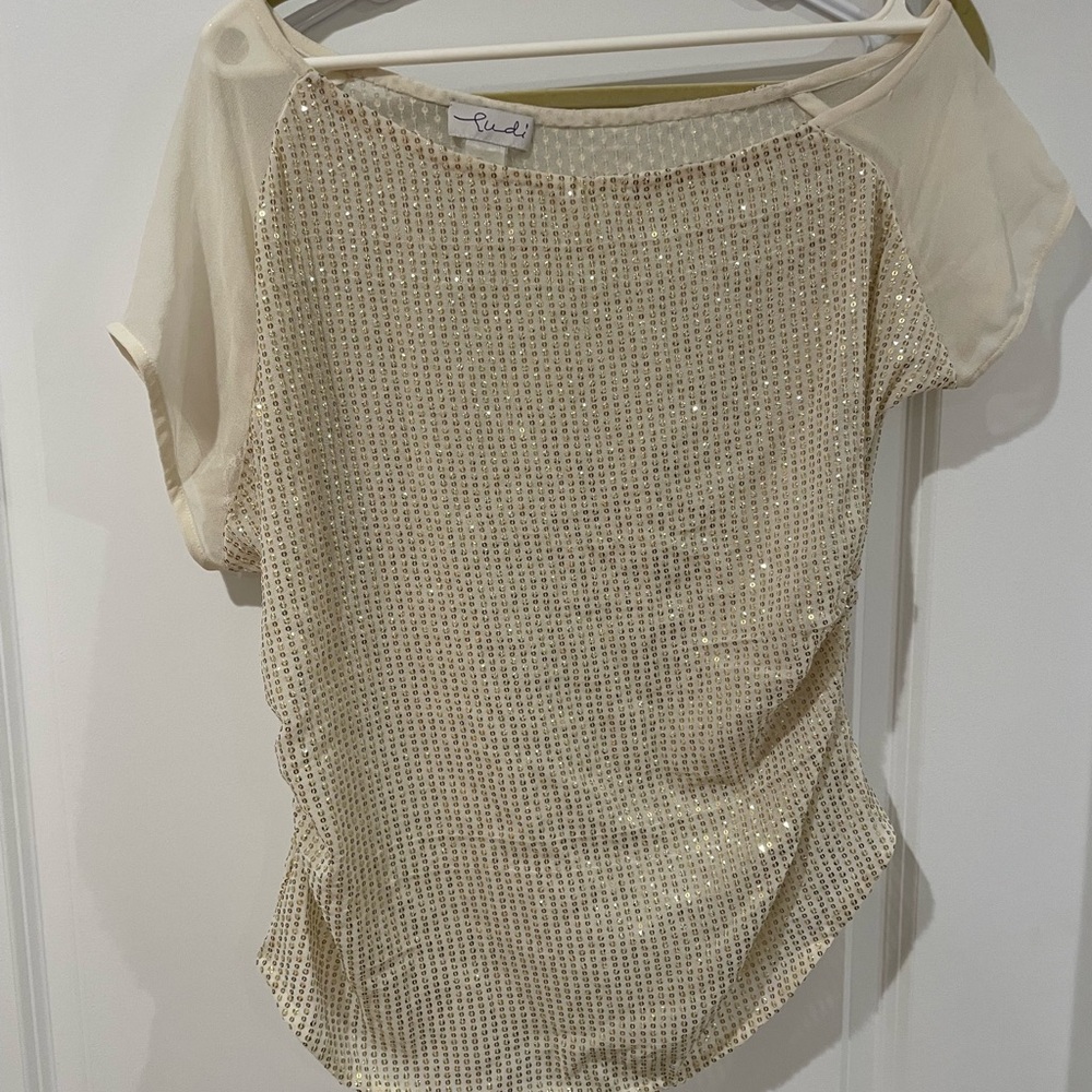 Ludi Sequin Party Top - Ivory with Gold